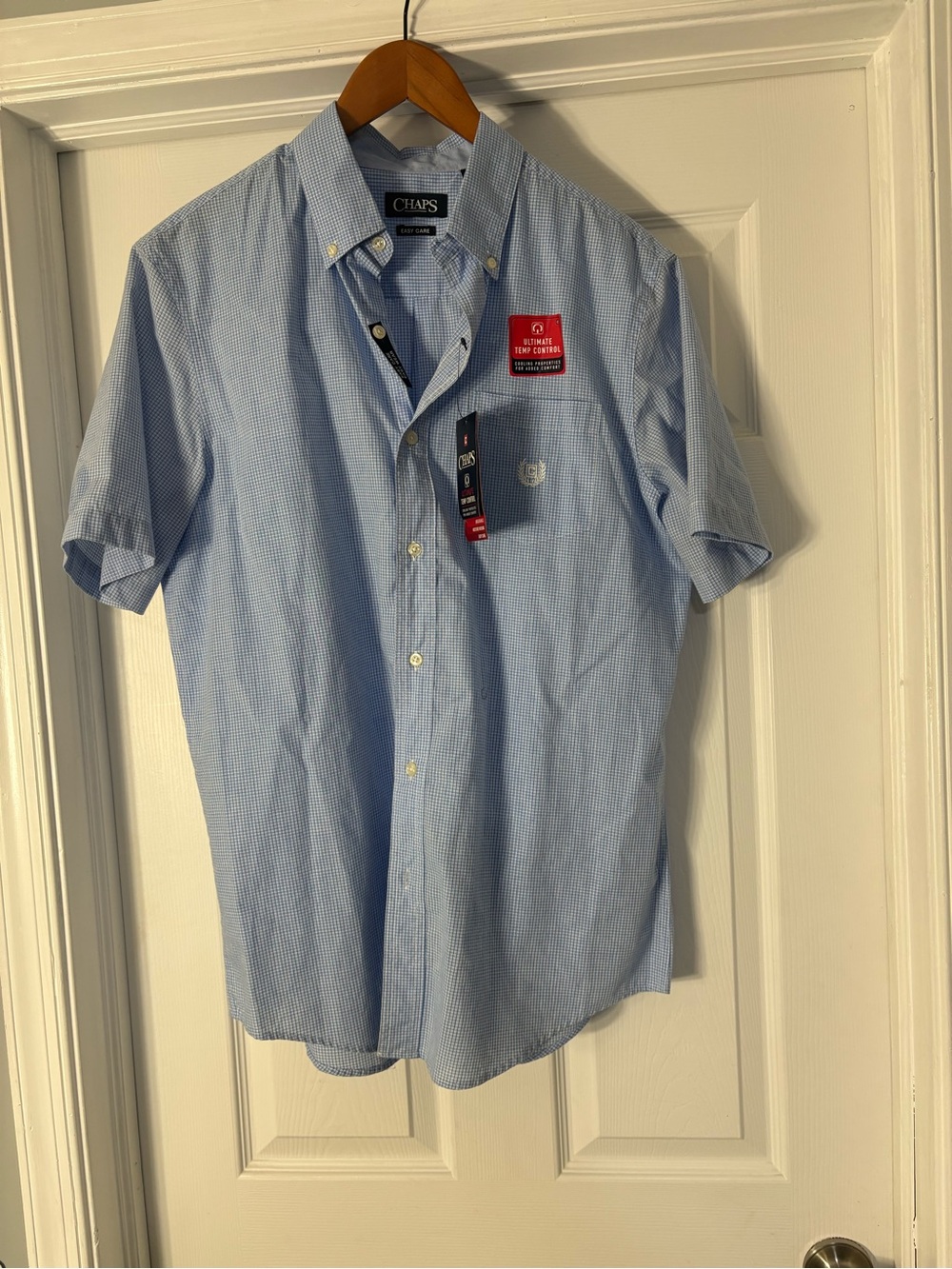 Chaps Light Blue Micro-Check Short-Sleeve Button-Down Shirt